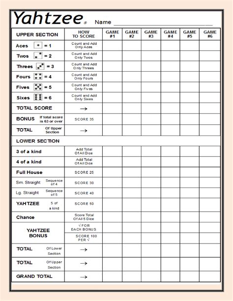 Yahtzee online score card PDF format, just download it, open it in a program that can display PDF files, and print